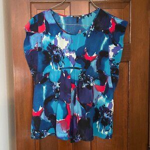 Size Large Daisy Fuentes cobalt blue empire waist top with ties in back